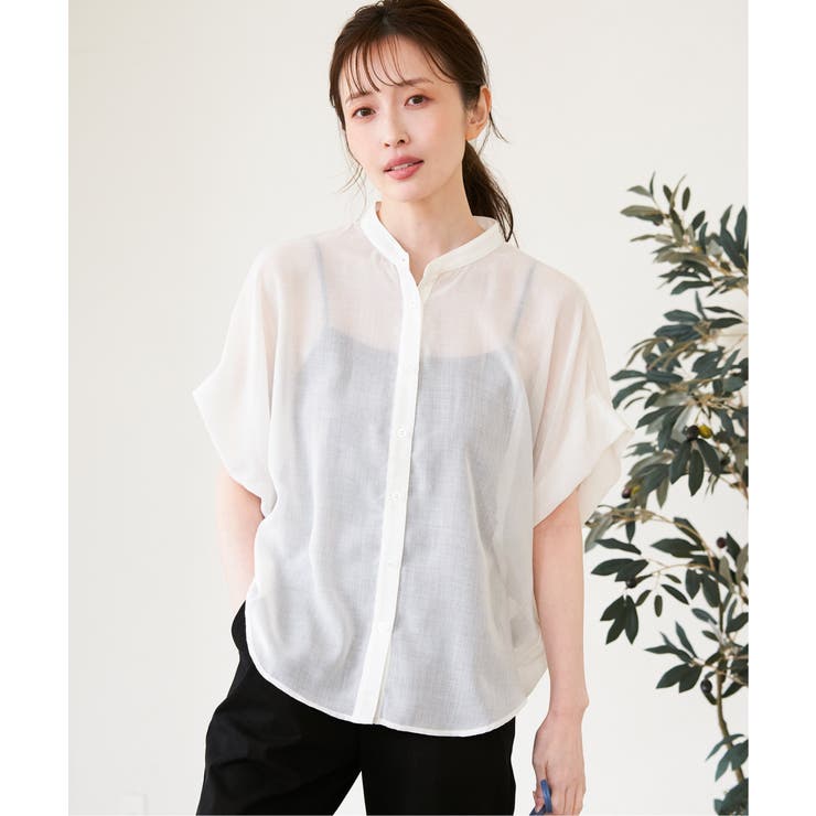 オフホワイト | コットンライクシアードルマンブラウス | ikka 