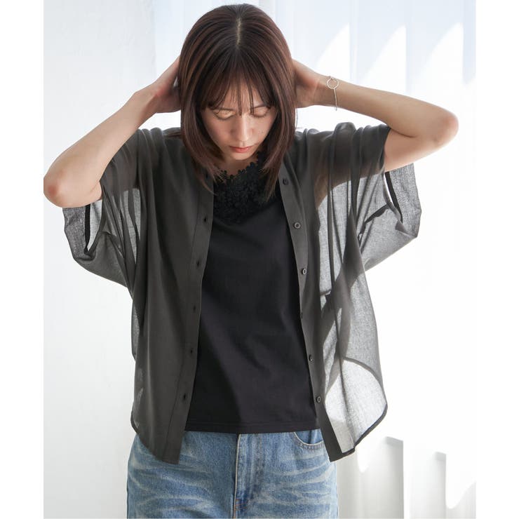 チャコール | コットンライクシアードルマンブラウス | ikka 