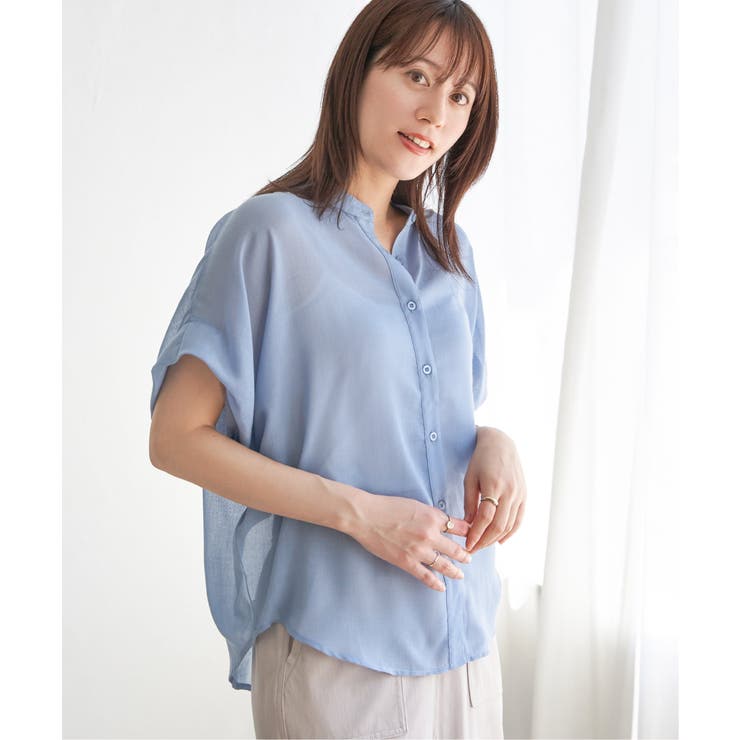 ブルー | コットンライクシアードルマンブラウス | ikka 