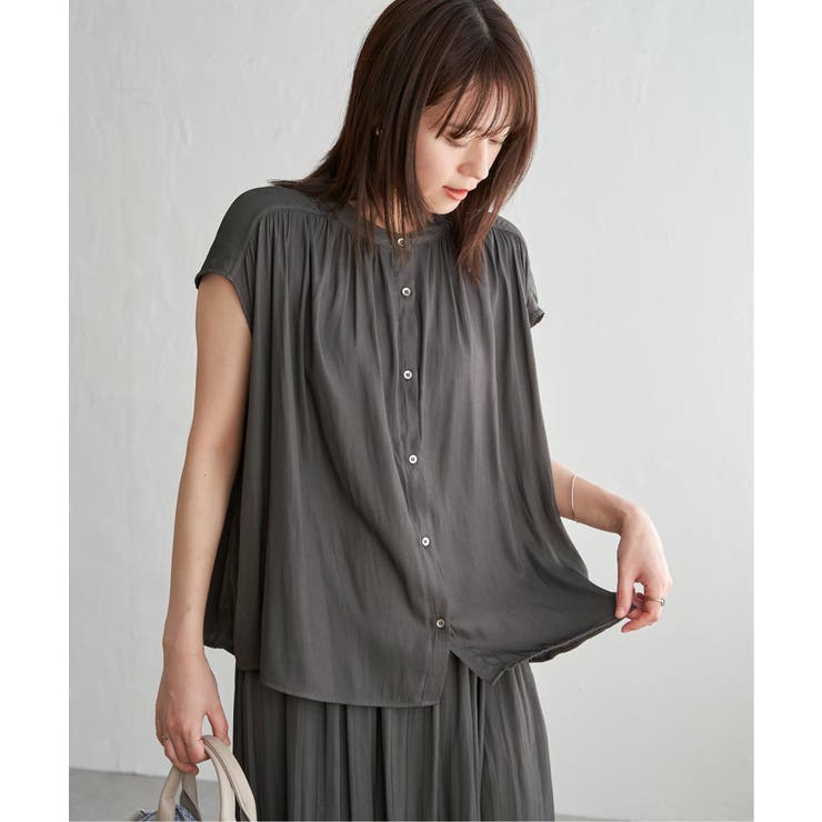 【セットアップ対応】カッセンギャザーフレンチ袖ブラウス | ikka  | 詳細画像7 