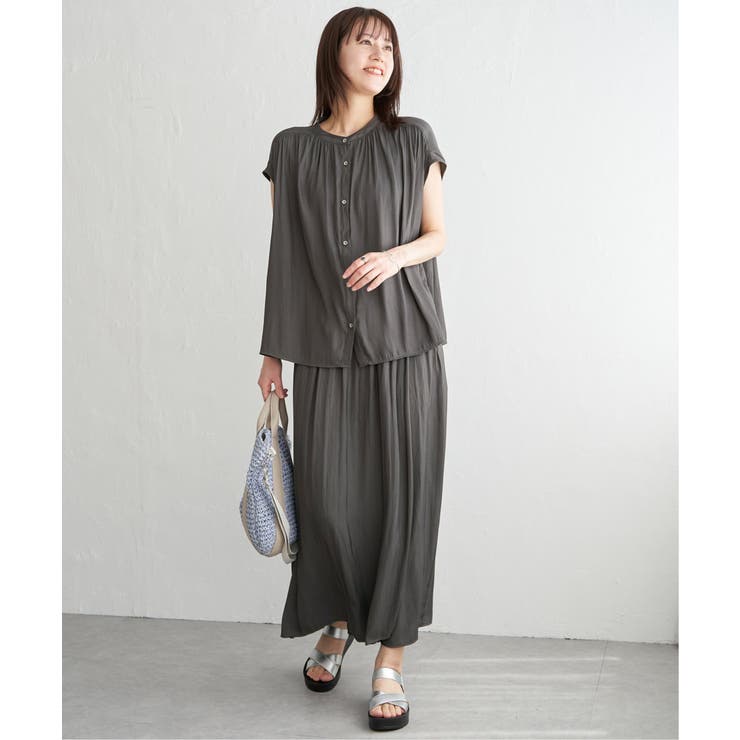 【セットアップ対応】カッセンギャザーフレンチ袖ブラウス | ikka  | 詳細画像9 