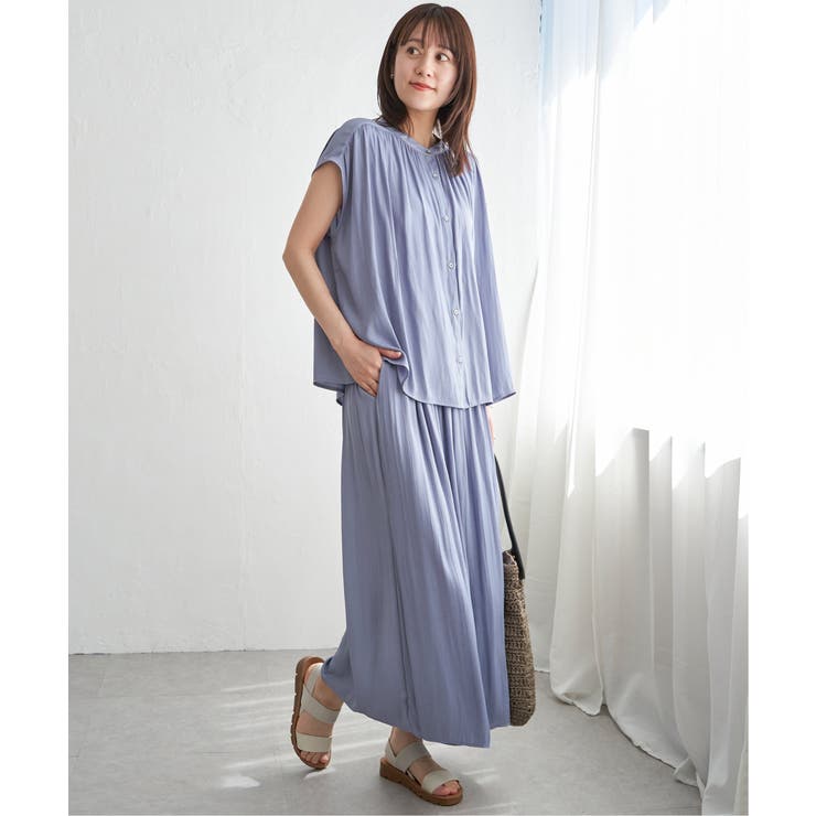 【セットアップ対応】カッセンギャザーフレンチ袖ブラウス | ikka  | 詳細画像14 