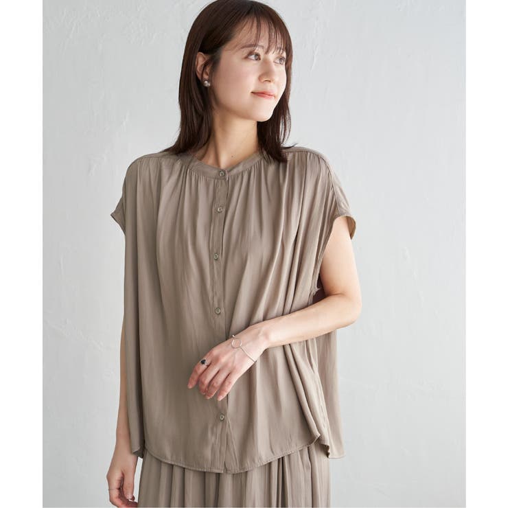 【セットアップ対応】カッセンギャザーフレンチ袖ブラウス | ikka  | 詳細画像16 