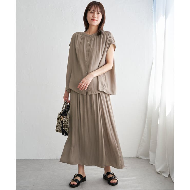 【セットアップ対応】カッセンギャザーフレンチ袖ブラウス | ikka  | 詳細画像17 