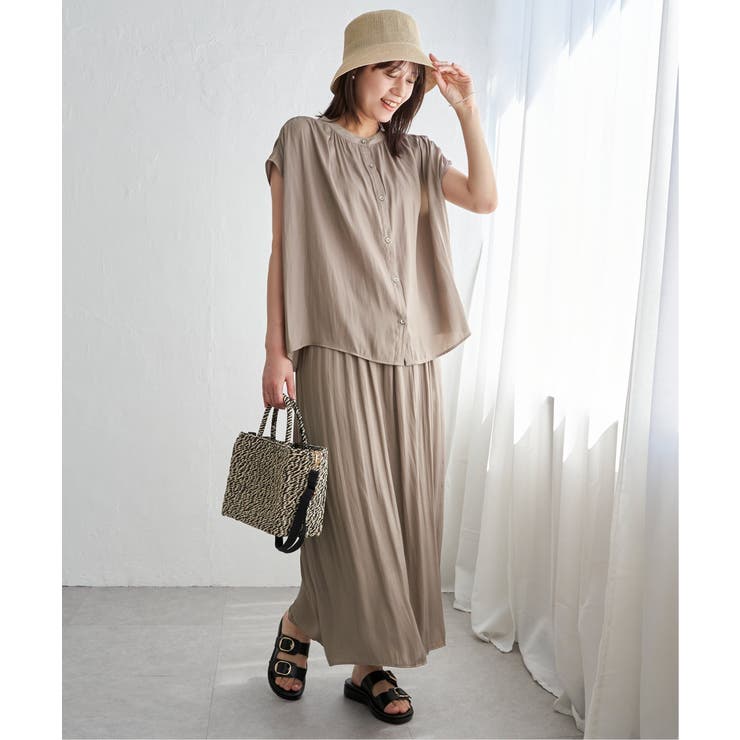 【セットアップ対応】カッセンギャザーフレンチ袖ブラウス | ikka  | 詳細画像18 