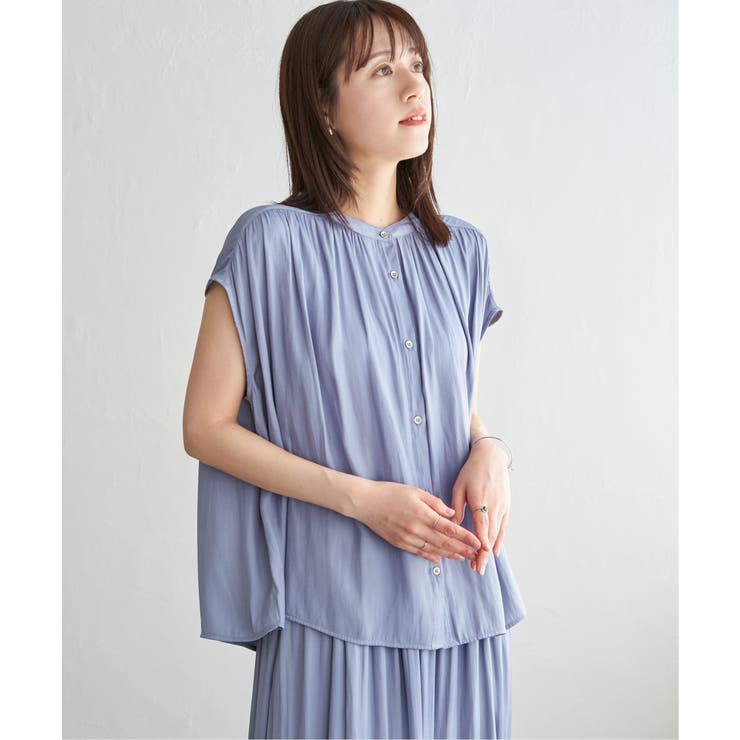 【セットアップ対応】カッセンギャザーフレンチ袖ブラウス | ikka  | 詳細画像22 