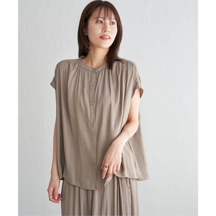 コーヒー | 【セットアップ対応】カッセンギャザーフレンチ袖ブラウス | ikka 