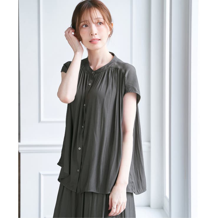 【セットアップ対応】カッセンギャザーフレンチ袖ブラウス | ikka  | 詳細画像1 