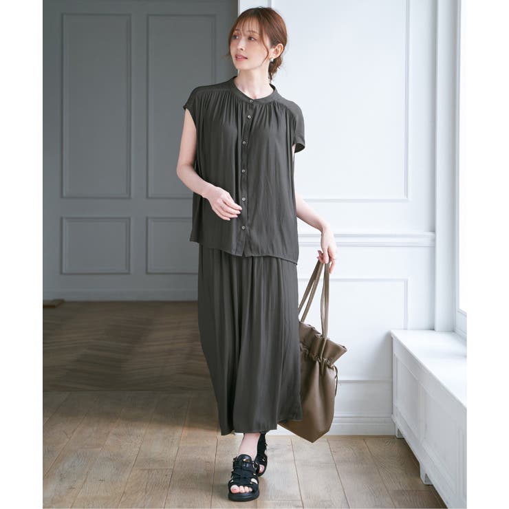 【セットアップ対応】カッセンギャザーフレンチ袖ブラウス | ikka  | 詳細画像5 