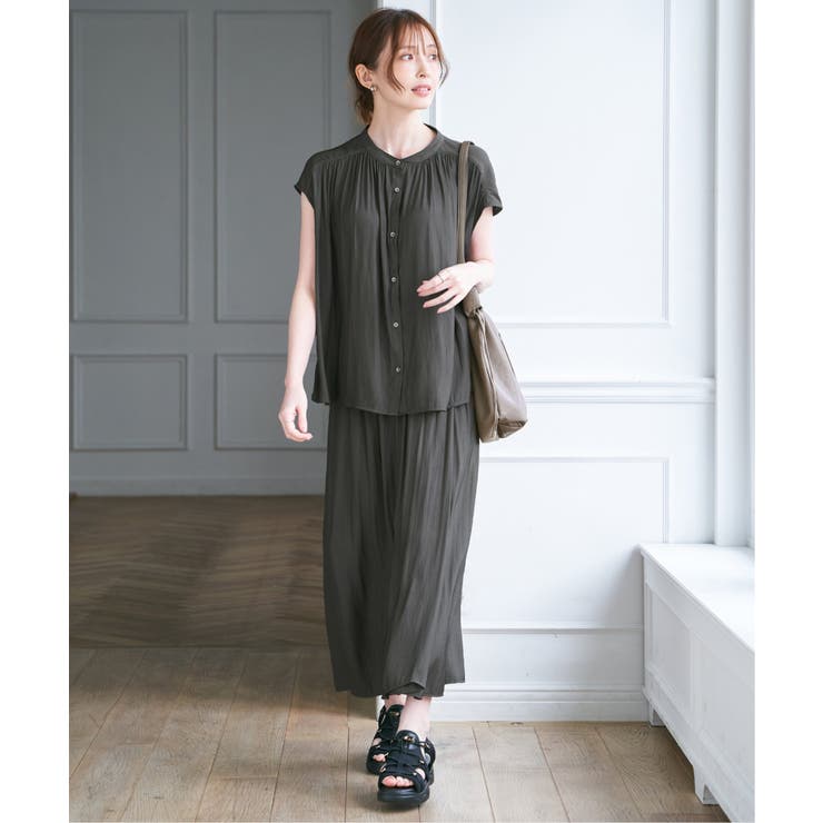 【セットアップ対応】カッセンギャザーフレンチ袖ブラウス | ikka  | 詳細画像6 