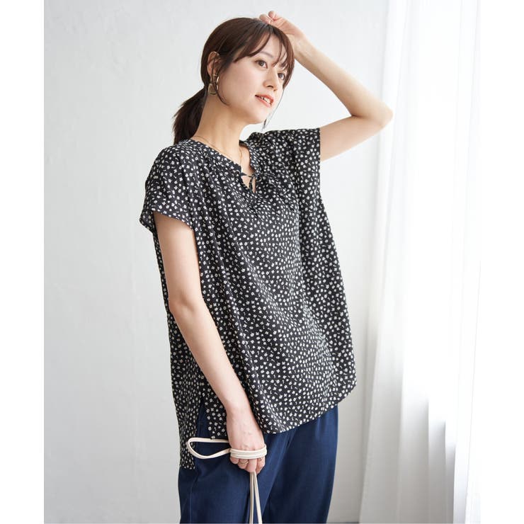 ブラック | ジョーゼットフレンチスリーブブラウス | ikka 