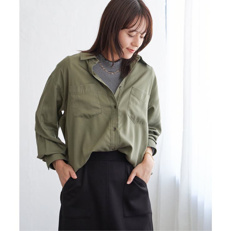 カーキ | セルロース／デニムポケ付きシャツ | ikka 