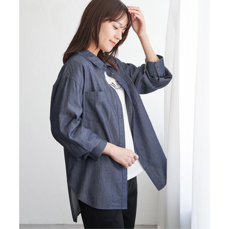 セルロース／デニムポケ付きシャツ | ikka  | 詳細画像17 