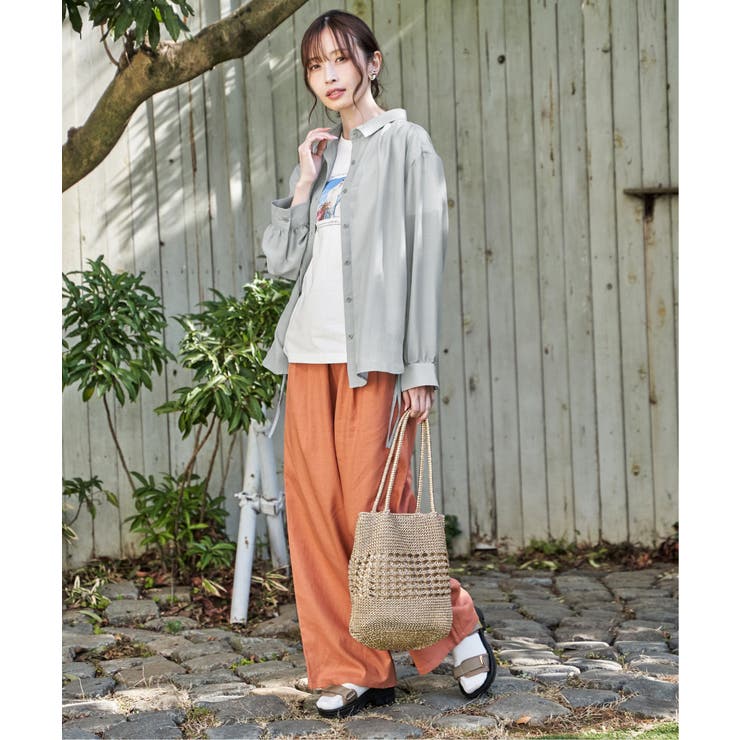 サテン／ドビーサイドリボンシャツ | ikka  | 詳細画像7 