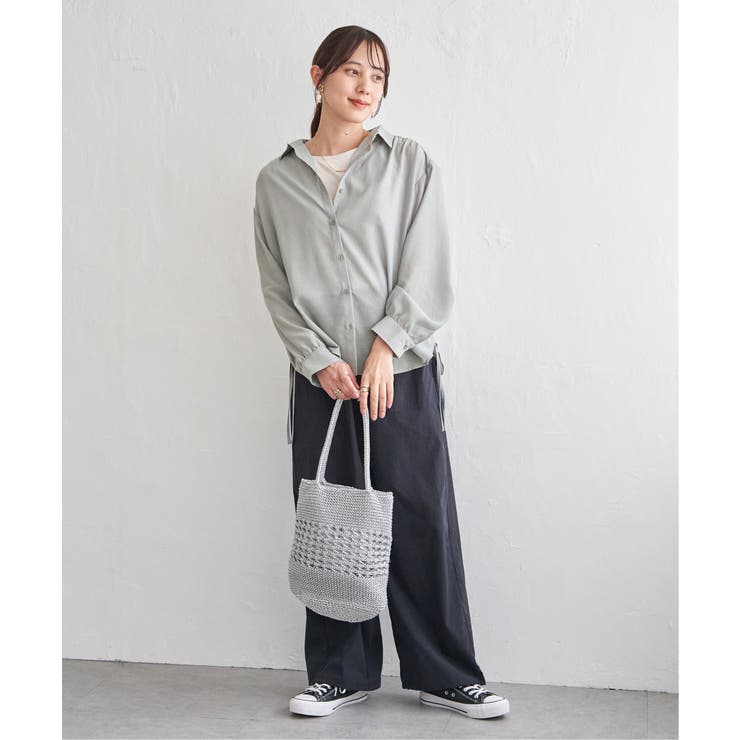 サテン／ドビーサイドリボンシャツ | ikka  | 詳細画像11 