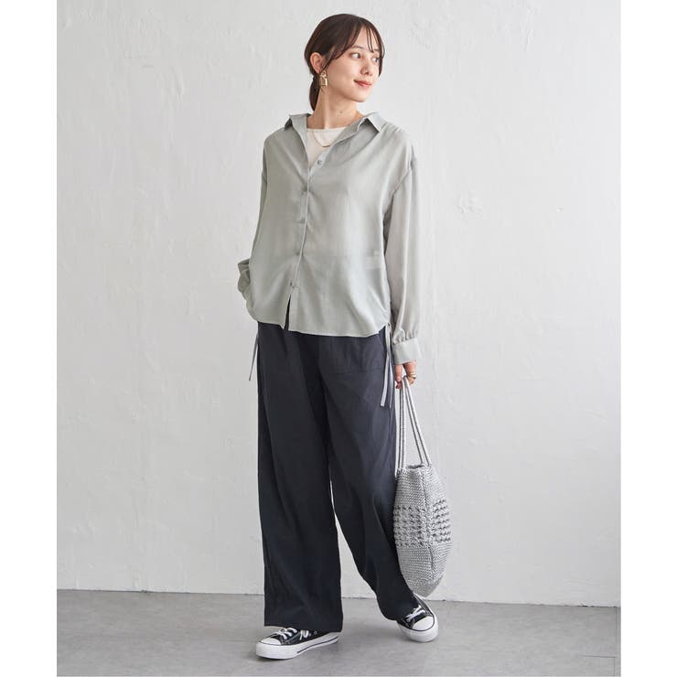 サテン／ドビーサイドリボンシャツ | ikka  | 詳細画像12 