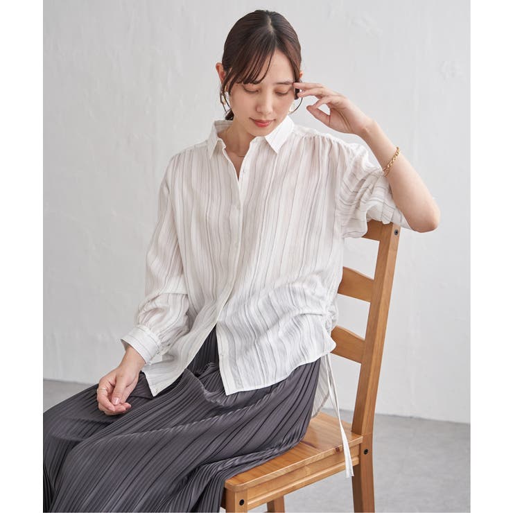 サテン／ドビーサイドリボンシャツ | ikka  | 詳細画像13 