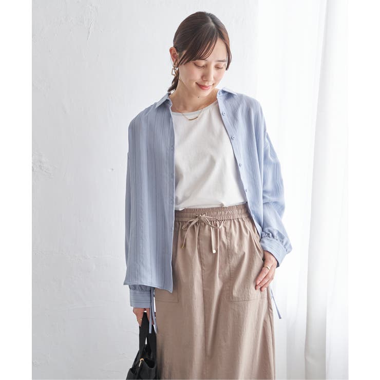 サテン／ドビーサイドリボンシャツ | ikka  | 詳細画像21 