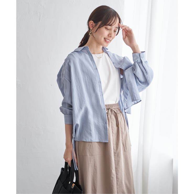 サテン／ドビーサイドリボンシャツ | ikka  | 詳細画像22 