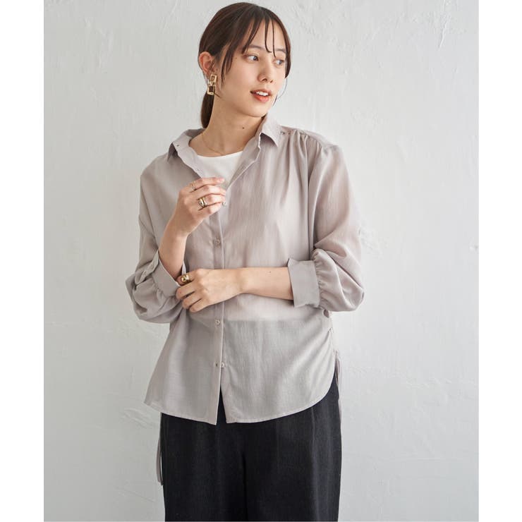 サテン／ドビーサイドリボンシャツ | ikka  | 詳細画像25 