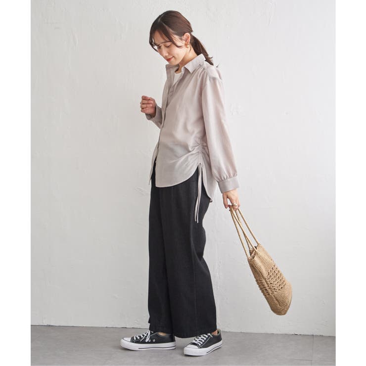 サテン／ドビーサイドリボンシャツ | ikka  | 詳細画像26 