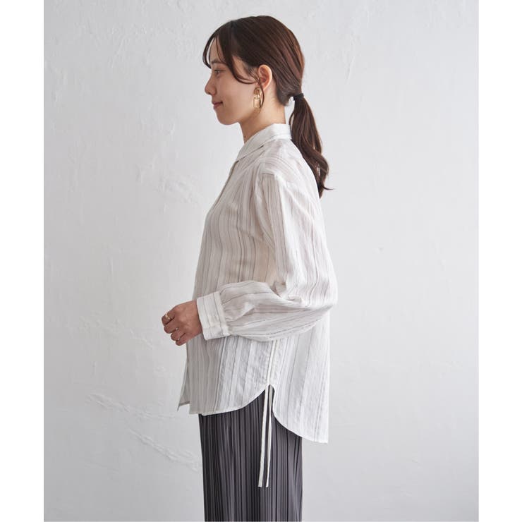 サテン／ドビーサイドリボンシャツ | ikka  | 詳細画像29 