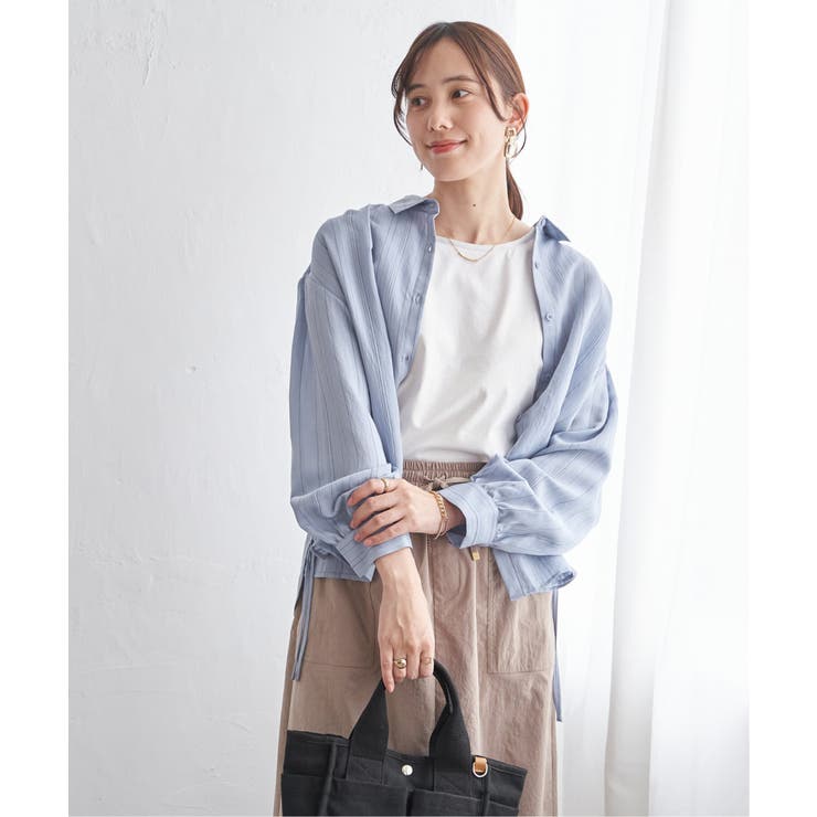 ブルー | サテン／ドビーサイドリボンシャツ | ikka 