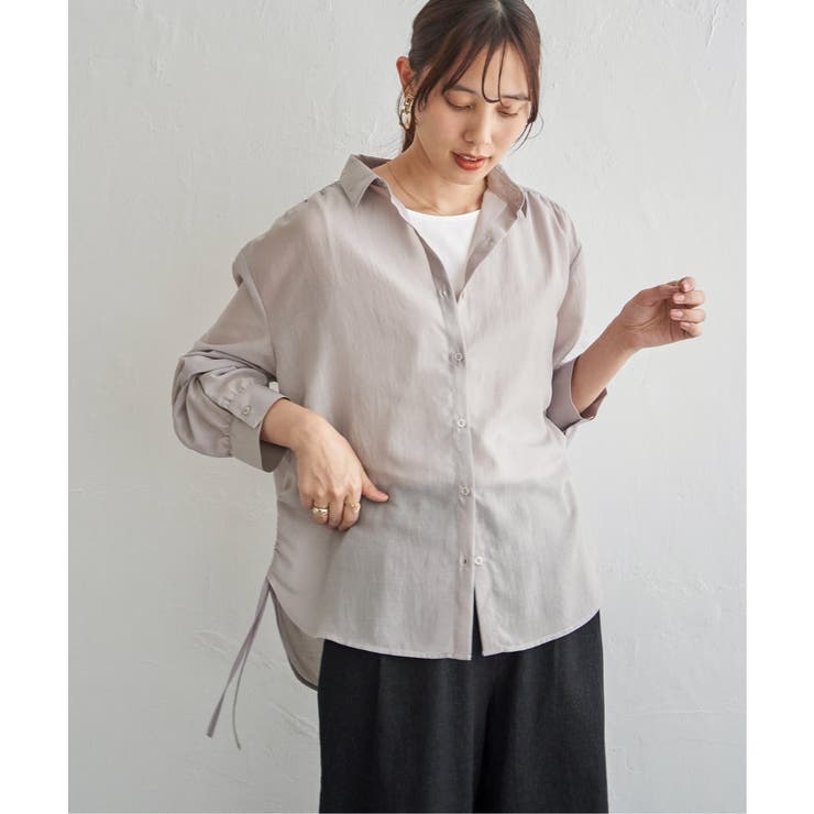グレージュ | サテン／ドビーサイドリボンシャツ | ikka 