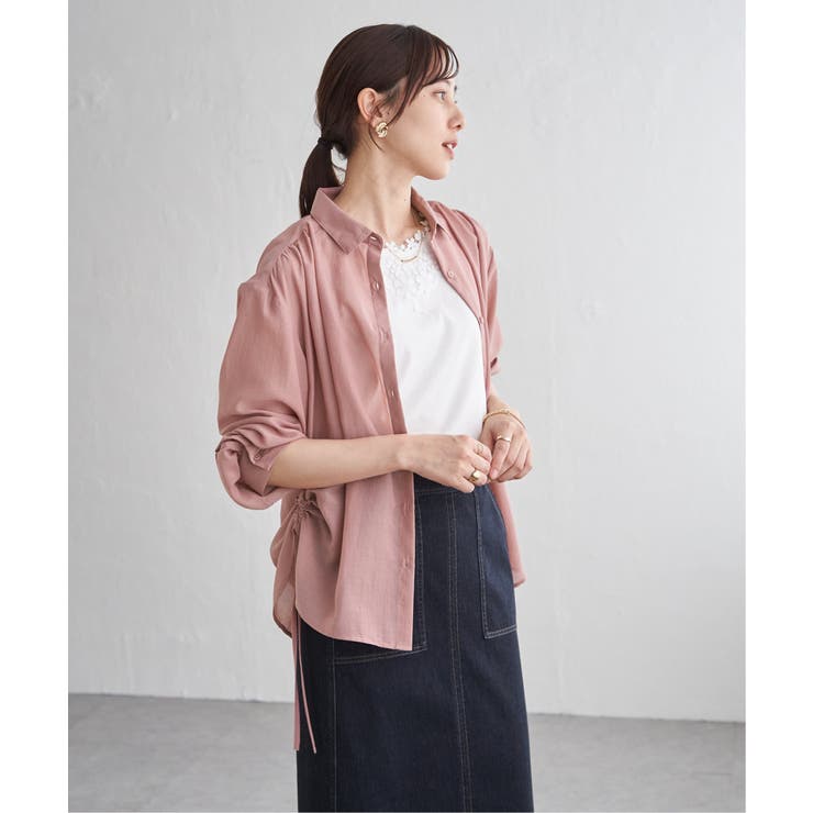 ピンク | サテン／ドビーサイドリボンシャツ | ikka 