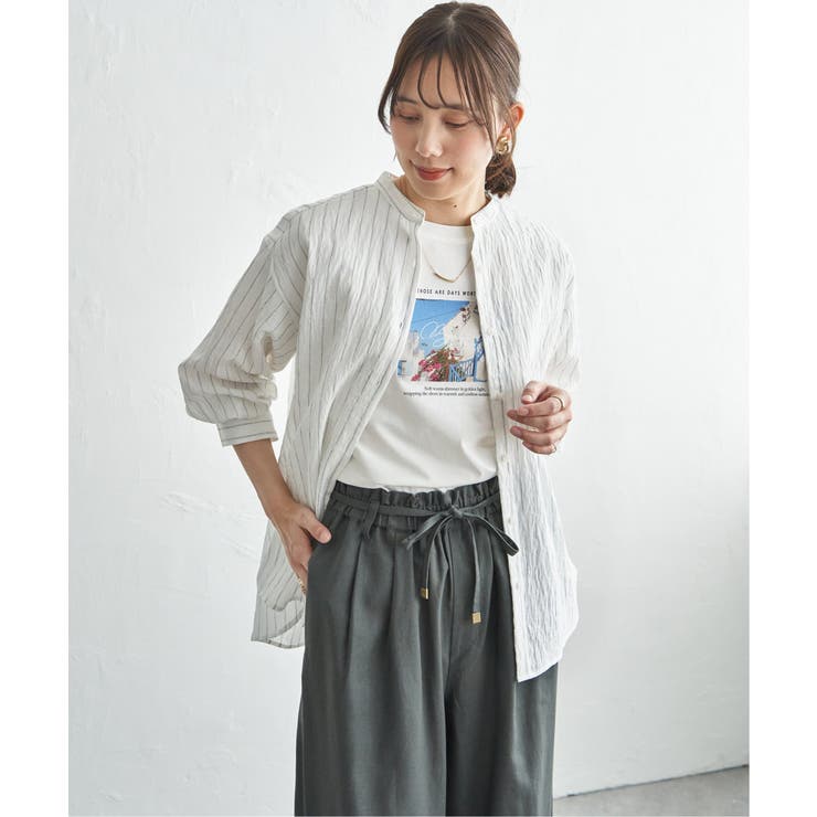 冷感リネンバンドカラーシャツ | ikka  | 詳細画像13 