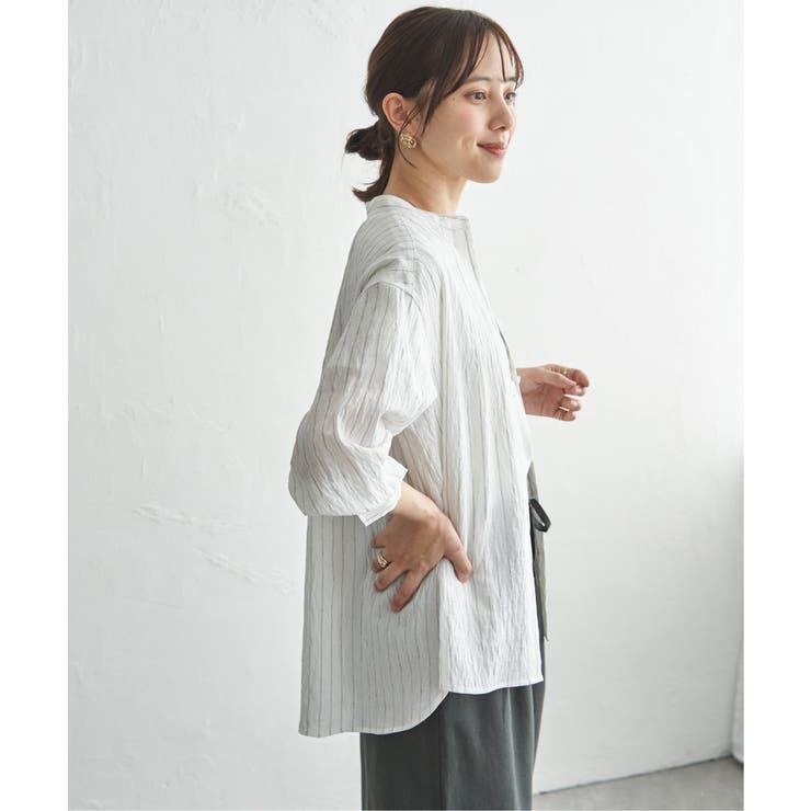 冷感リネンバンドカラーシャツ | ikka  | 詳細画像14 