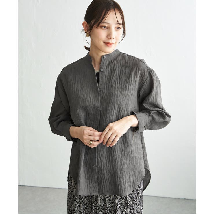 チャコール | 冷感リネンバンドカラーシャツ | ikka 