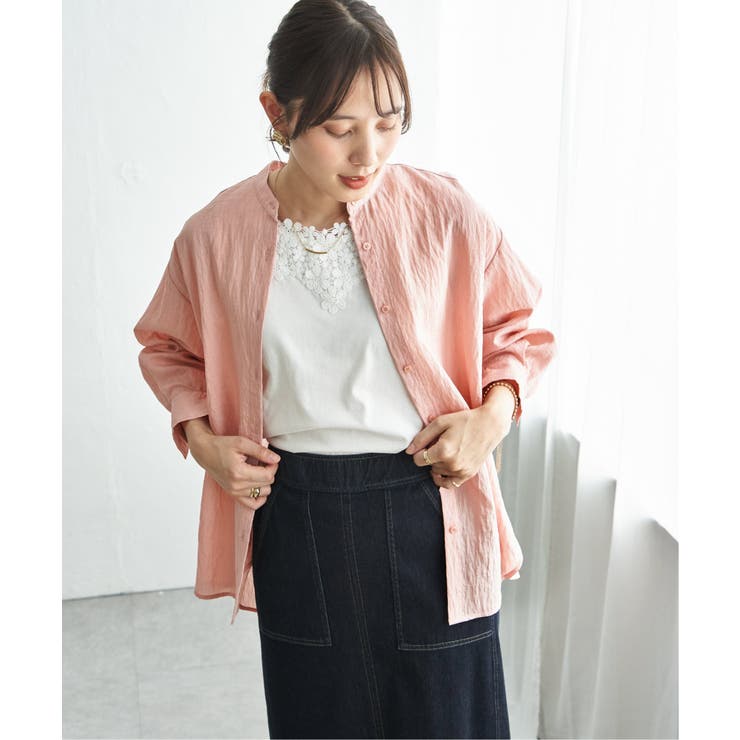 冷感リネンバンドカラーシャツ | ikka  | 詳細画像29 