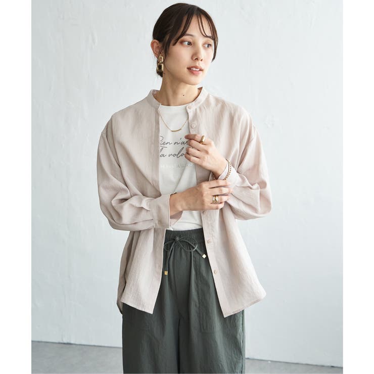 グレージュ | 冷感リネンバンドカラーシャツ | ikka 