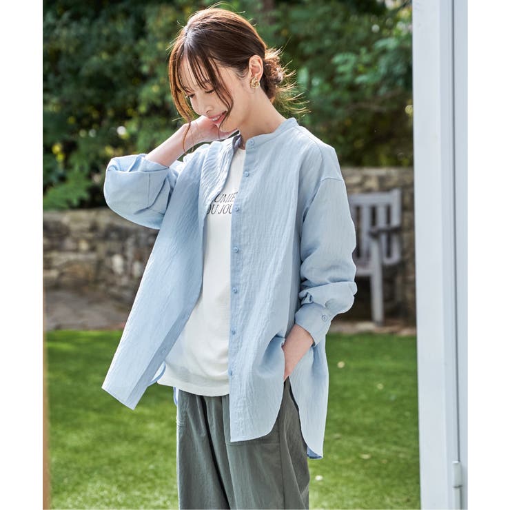 冷感リネンバンドカラーシャツ | ikka  | 詳細画像1 