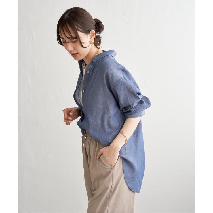 シアーデニム7分袖シャツ | ikka  | 詳細画像9 