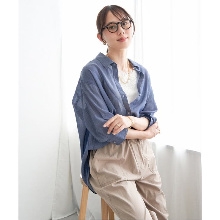 シアーデニム7分袖シャツ | ikka  | 詳細画像12 