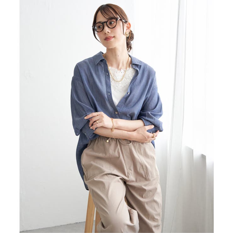 シアーデニム7分袖シャツ | ikka  | 詳細画像13 