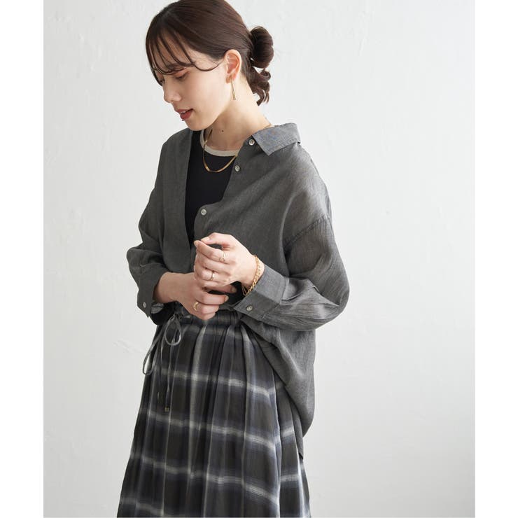 シアーデニム7分袖シャツ | ikka  | 詳細画像14 