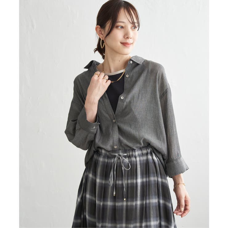 ミディアムグレー | シアーデニム7分袖シャツ | ikka 