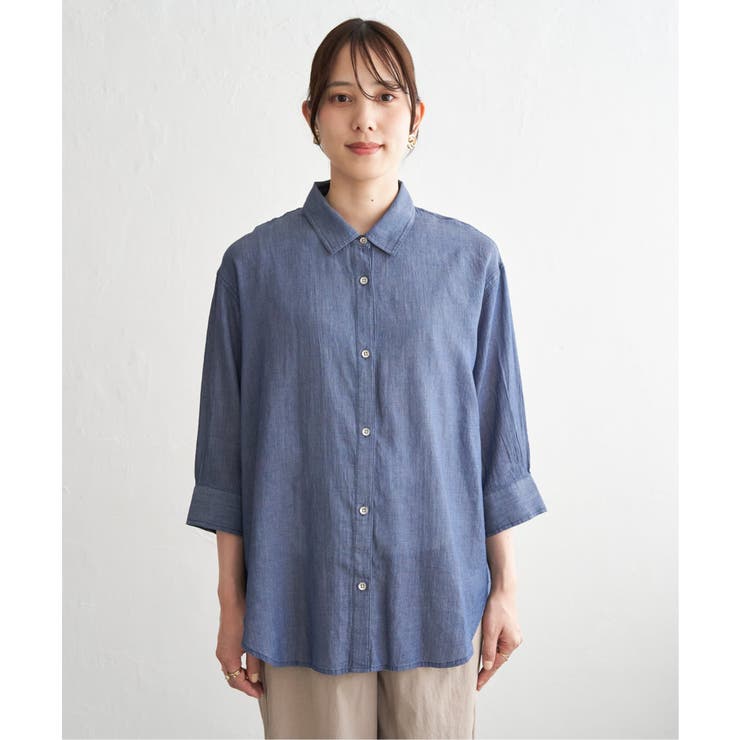 シアーデニム7分袖シャツ | ikka  | 詳細画像21 