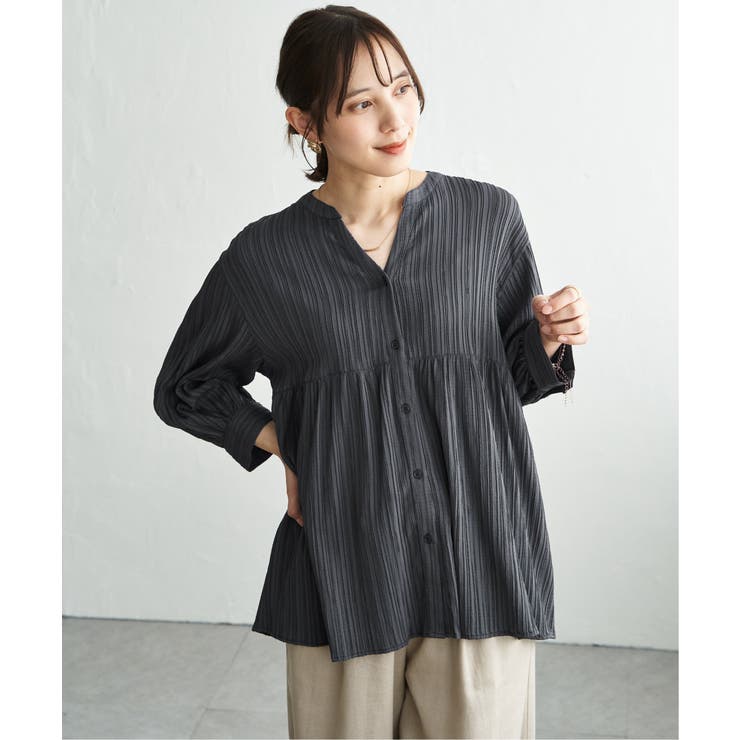 チャコール | 冷感楊柳バンドカラーシャツ | ikka 