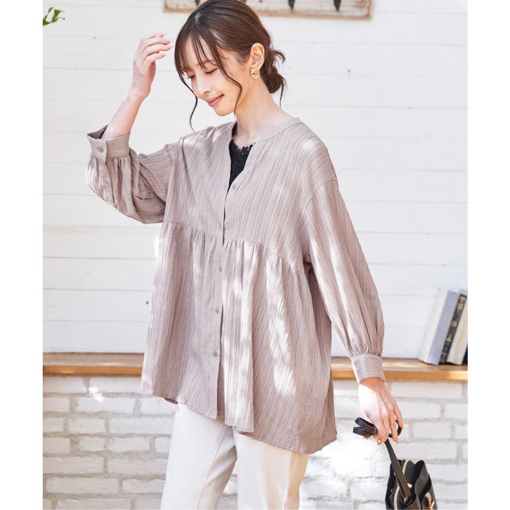 冷感楊柳バンドカラーシャツ | ikka  | 詳細画像1 