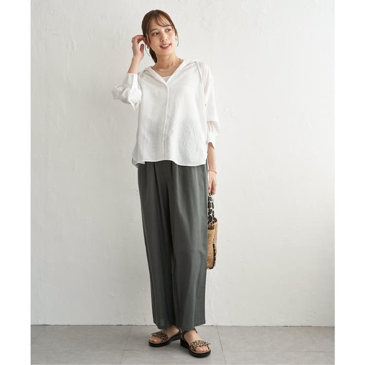 【接触冷感／UVカット】シアー7分袖フードシャツ | ikka  | 詳細画像7 