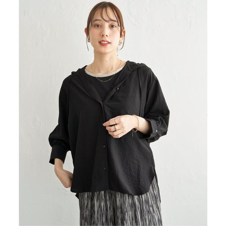 【接触冷感／UVカット】シアー7分袖フードシャツ | ikka  | 詳細画像8 