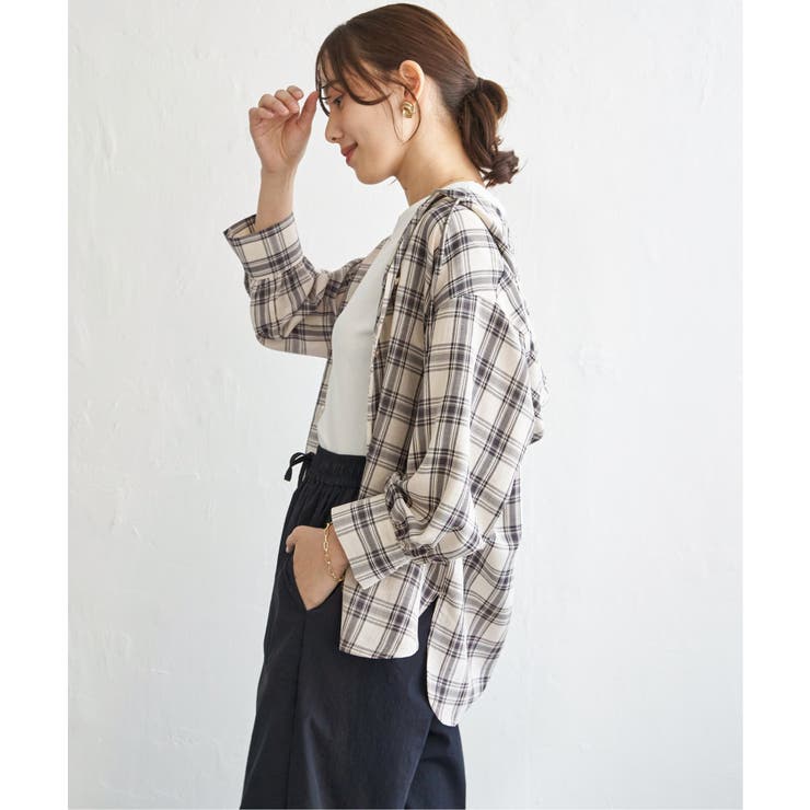 【接触冷感／UVカット】シアー7分袖フードシャツ | ikka  | 詳細画像14 