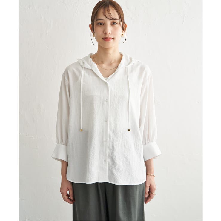 【接触冷感／UVカット】シアー7分袖フードシャツ | ikka  | 詳細画像19 