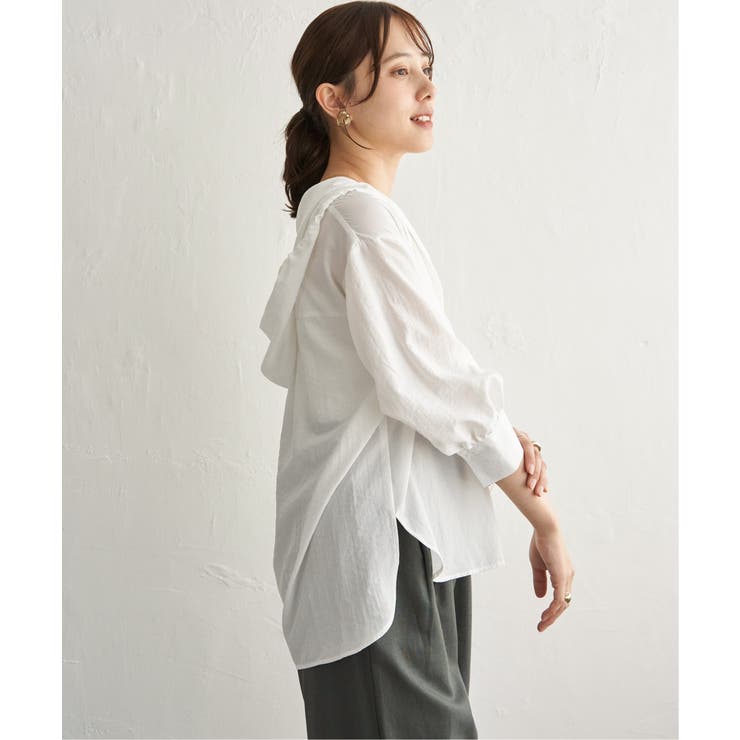 【接触冷感／UVカット】シアー7分袖フードシャツ | ikka  | 詳細画像2 