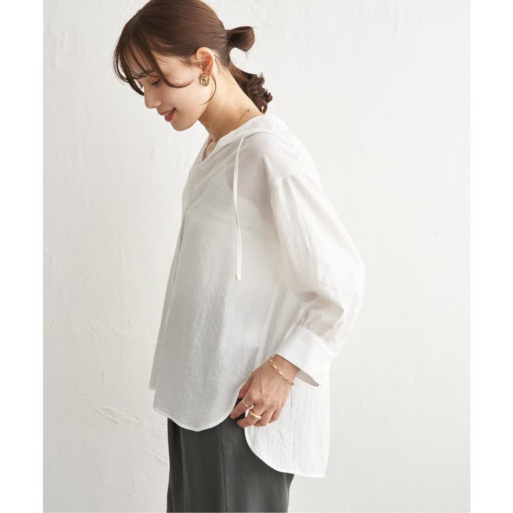 【接触冷感／UVカット】シアー7分袖フードシャツ | ikka  | 詳細画像4 