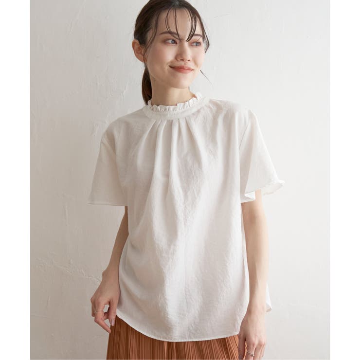 襟フリル2WAY半袖ブラウス | ikka  | 詳細画像1 